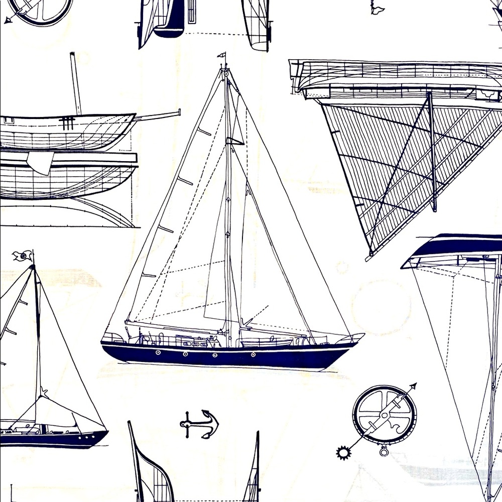 Nautical Cotton Fabric - Navy & White Boating Sewing Material - 3 yards